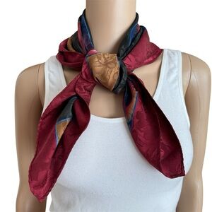 Vintage Silk Maroon Burgundy Red Black Square Head Neck Scarf